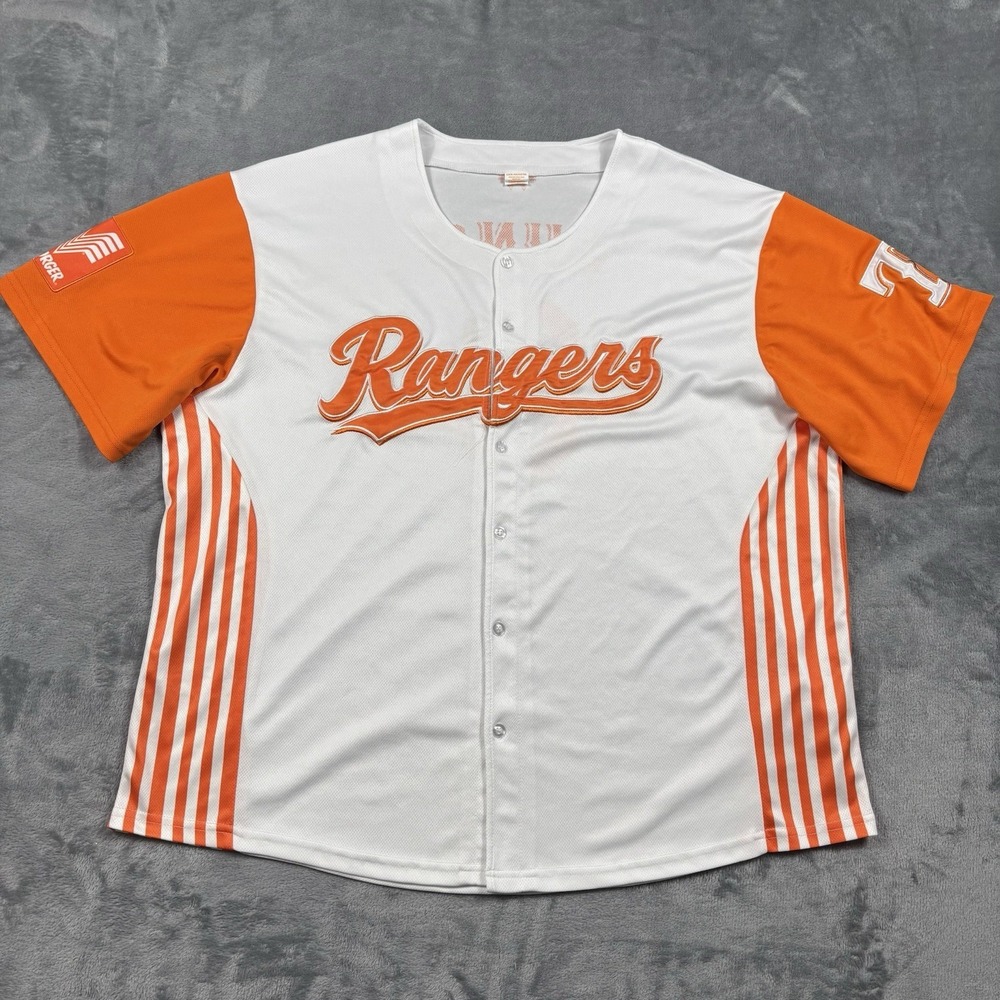 Texas Rangers Whataburger Jersey 2XL White Orange Stripe Patch Jung MLB Baseball